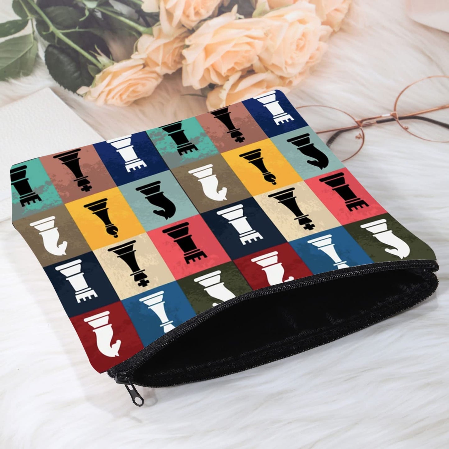 POFULL Chess Gift Funny Gift For Chess Players Chess Master Gift Chess Pieces Board Game Lover Cosmetic Bag (chess bag)