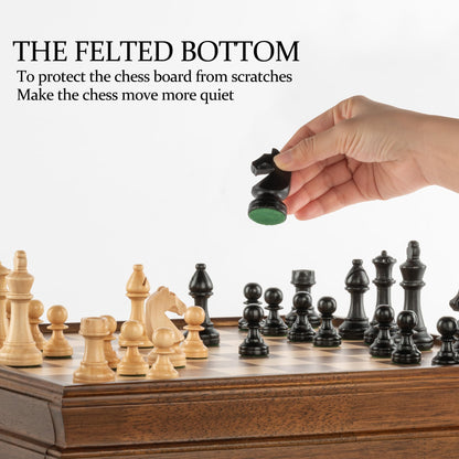 A&A 15 inch Walnut Wooden Chess Sets with Storage Drawer, Triple Weighted Chess Pieces,3.0 inch King Height,Walnut Box,Walnut & Maple Inlay, 2 Extra Queen,Classic 2 in 1 Chess and Checkers Board Games