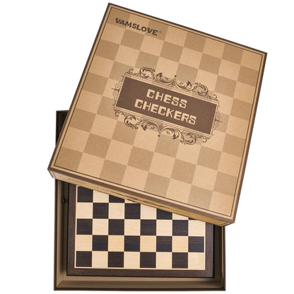 VAMSLOVE Wooden Chess Checkers Game Set 15.5" Large Size Board w/Storage Drawers, Weighted Chess Pieces - 2 Extra Queens 3" King, Gift for Birthday Housewarming Retirement - Black
