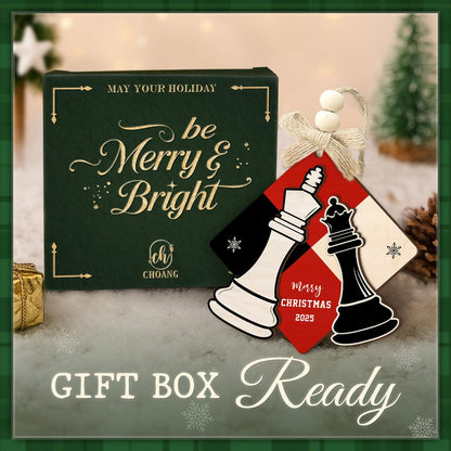 CHOANG Chess Christmas Ornament 2025 - King & Queen Merry Xmas Ornaments, 2 Layer Wood for Chess Lover, Coach, Player, Club, Friend - Tree Hanging Decoration for Kids, Adults
