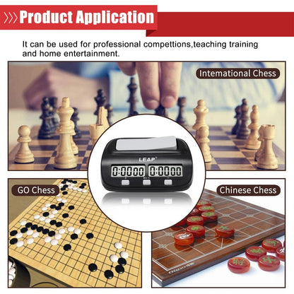 LEAP Chess Clock Digital Chess Timer Professional for Board Games Players Count Up/Down Timer with Alarm Function Black (Official Store)