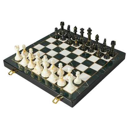 OUMODA 15" Large Chess Set for Adults- Weighted Acrylic Pieces Including Extra 2 Queens, 3.5" King w/Leather Base, Portable Folding Marbling Wooden Chess Board - Travel/Family Game & Elegant Gift