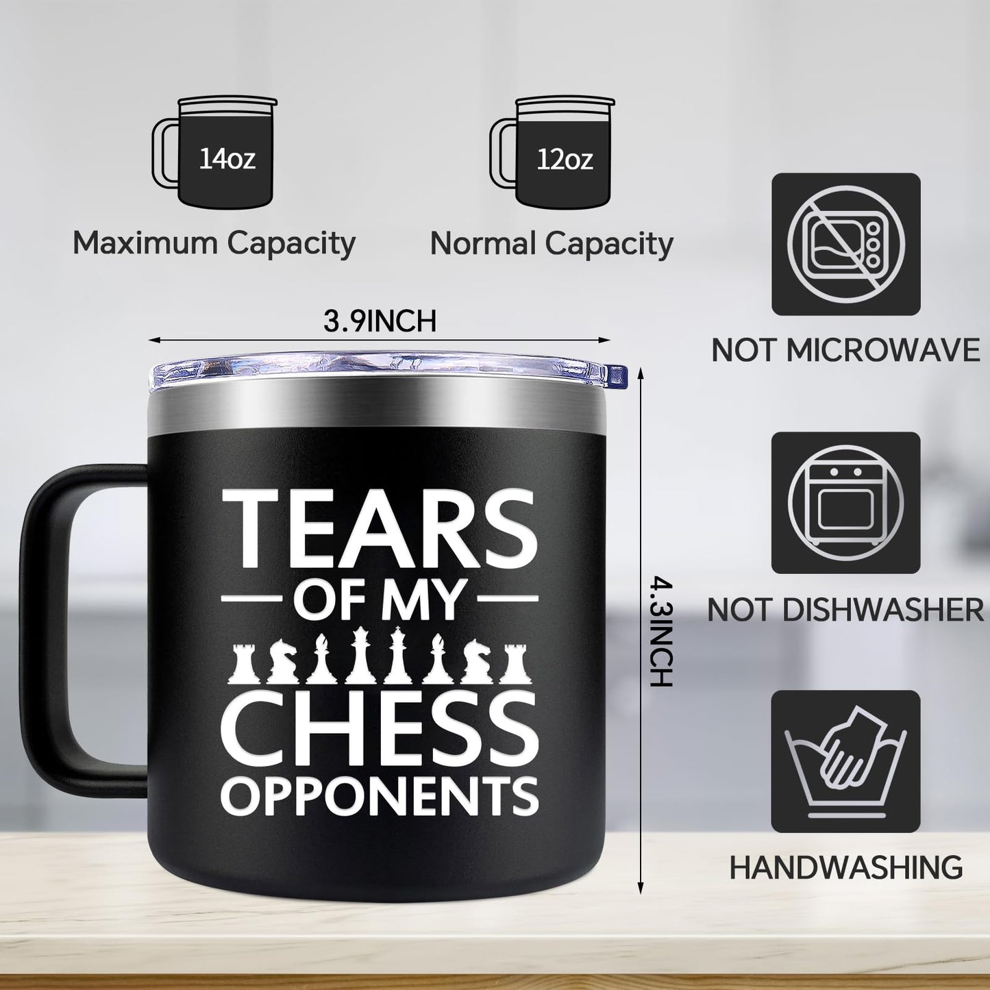 Fufendio Chess Gifts for Men, Players, Lovers - Tears of My Chess Opponents Mug 14oz - Birthday, Christmas Gifts for Him
