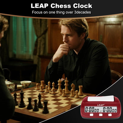LEAP Chess Clock Digital Chess Timer Professional for Board Games Count Up/Down Timer with Alarm,Bonus and Delay Features, Easy to Setup (Red/Black)