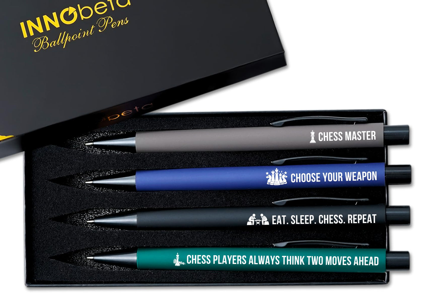 InnoBeta Chess Gifts for Men/Women, Ballpoint Pen Set of 4, Perfect Chess Gifts Idea in Birthday, Christmas, Appreciation