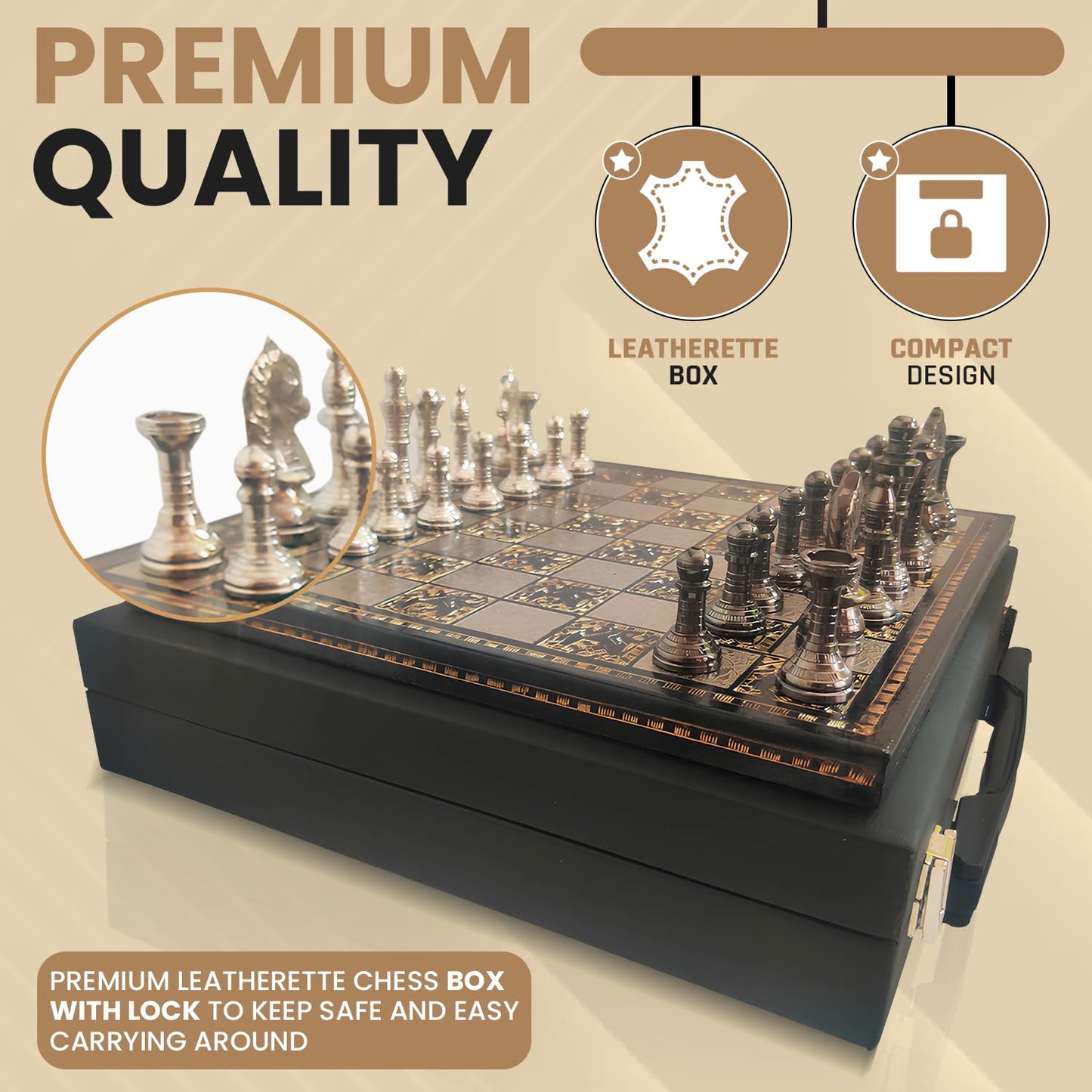 Blessings Decor Collectible Premium Metal Brass Chess Board Game Set Brass Chess Pieces Men with Free Complimentary Box