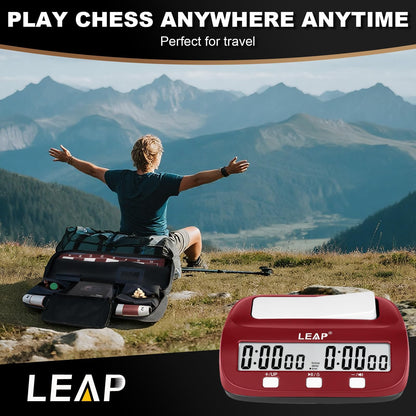 LEAP Chess Clock Digital Chess Timer Professional for Board Games Count Up/Down Timer with Alarm,Bonus and Delay Features, Easy to Setup (Red/Black)