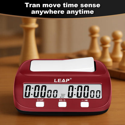 LEAP Chess Clock Digital Chess Timer Professional for Board Games Count Up/Down Timer with Alarm,Bonus and Delay Features, Easy to Setup (Red/Black)