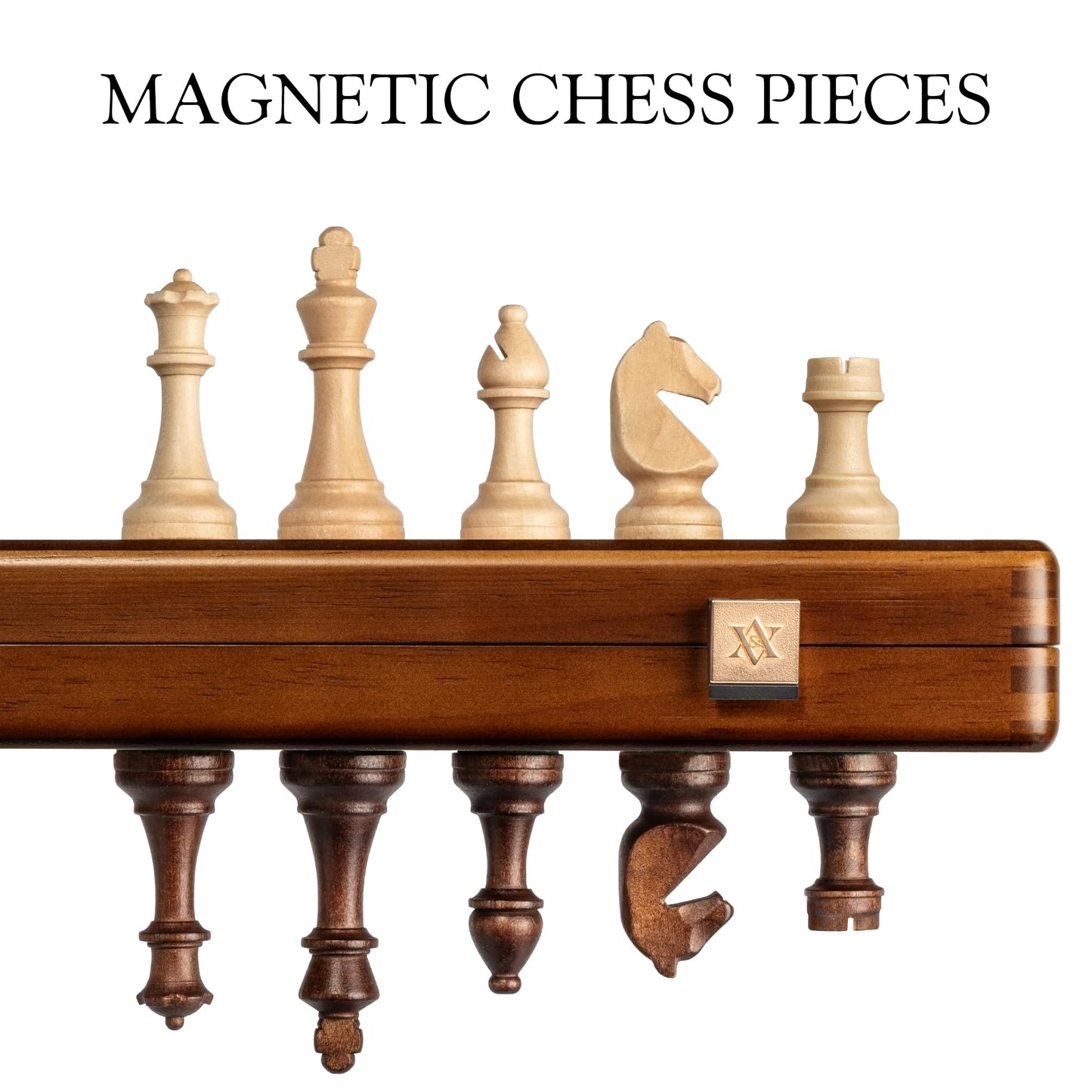 A&A 15" Magnetic Wooden Chess Set, Handmade 3" King Height Knight Staunton Chess Pieces with 2 Extra Queen, Folding Portable Travel Game Set