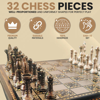 Blessings Decor Collectible Premium Metal Brass Chess Board Game Set Brass Chess Pieces Men with Free Complimentary Box