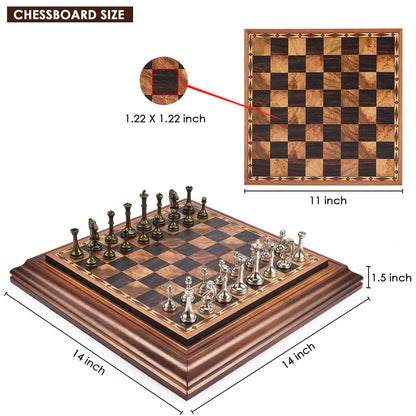AMEROUS 14 inches Wooden Chess Set with Metal Chess Pieces / 2.5'' King/Storage for Chessmen/Gift Package/Instructions/Classic Board Game