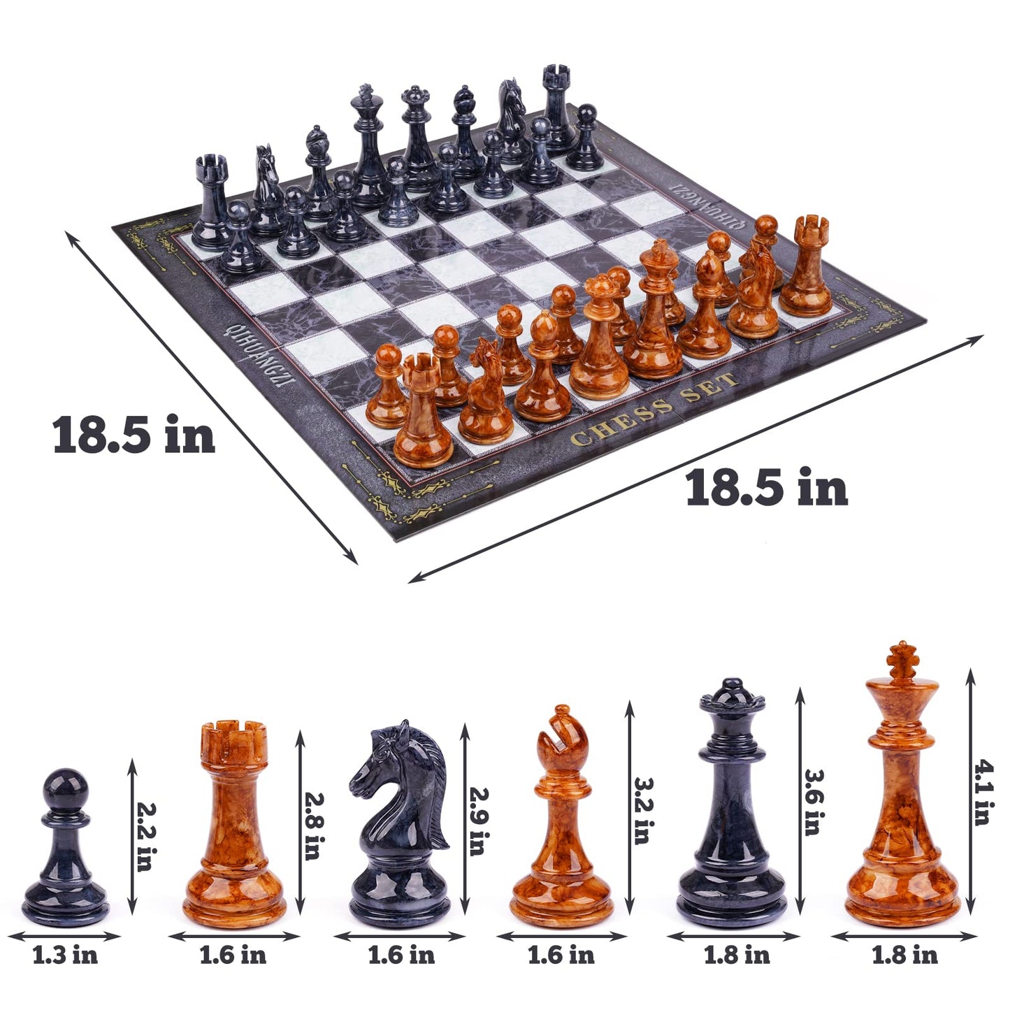 18.5" Large Chess Set for Adults with Zinc Alloy Heavy Chess Pieces Portable Folding Chess Board Travel Chess Set Board Game Gift – Staunton Chess Pieces