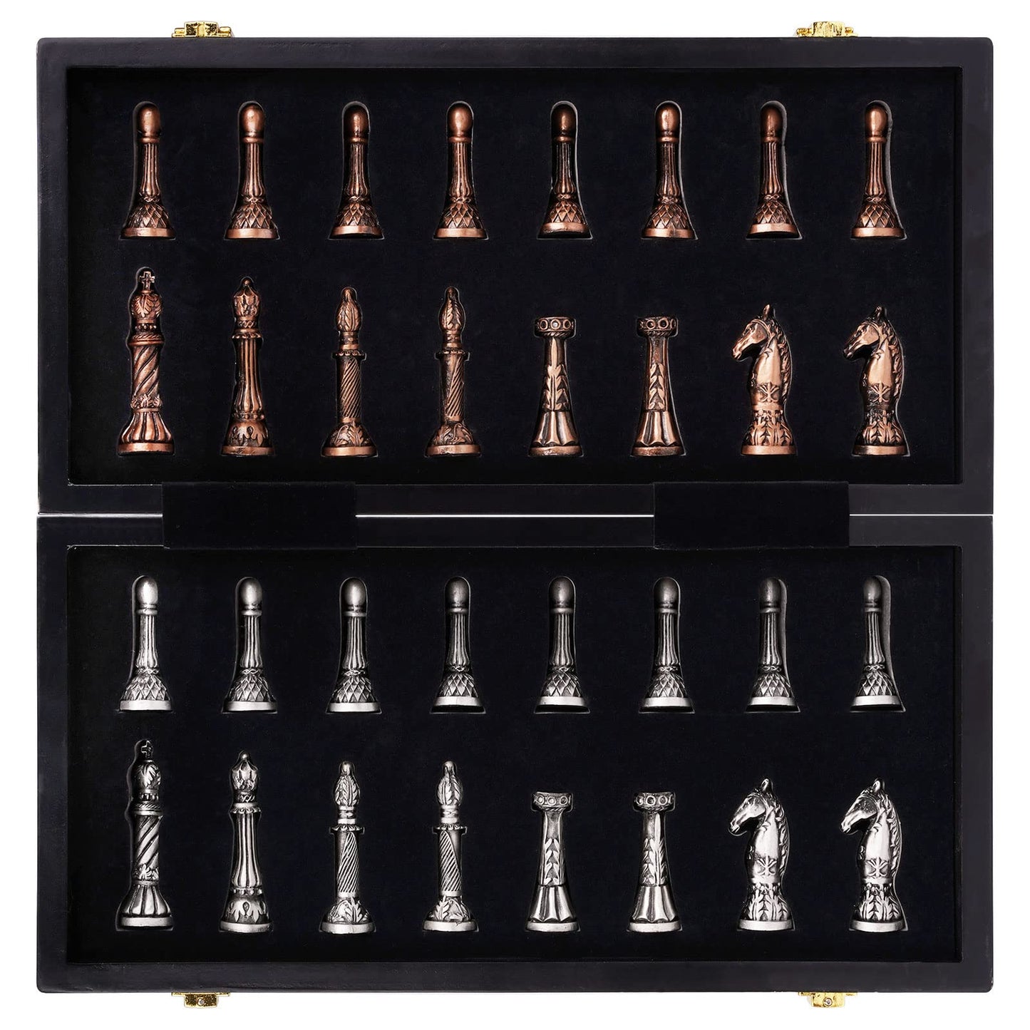 Retro Metal Chess Set for Adults and Kids – Marbling Chess Board with Chess Pieces – Travel Chess Set with Metal Pieces – Folding Chessboard – Ideal for Beginners and Professional Players