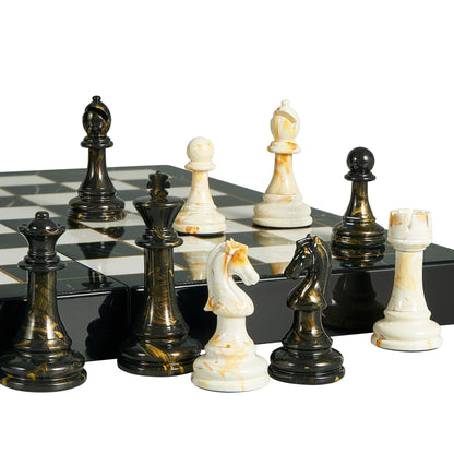 OUMODA 15" Large Chess Set for Adults- Weighted Acrylic Pieces Including Extra 2 Queens, 3.5" King w/Leather Base, Portable Folding Marbling Wooden Chess Board - Travel/Family Game & Elegant Gift