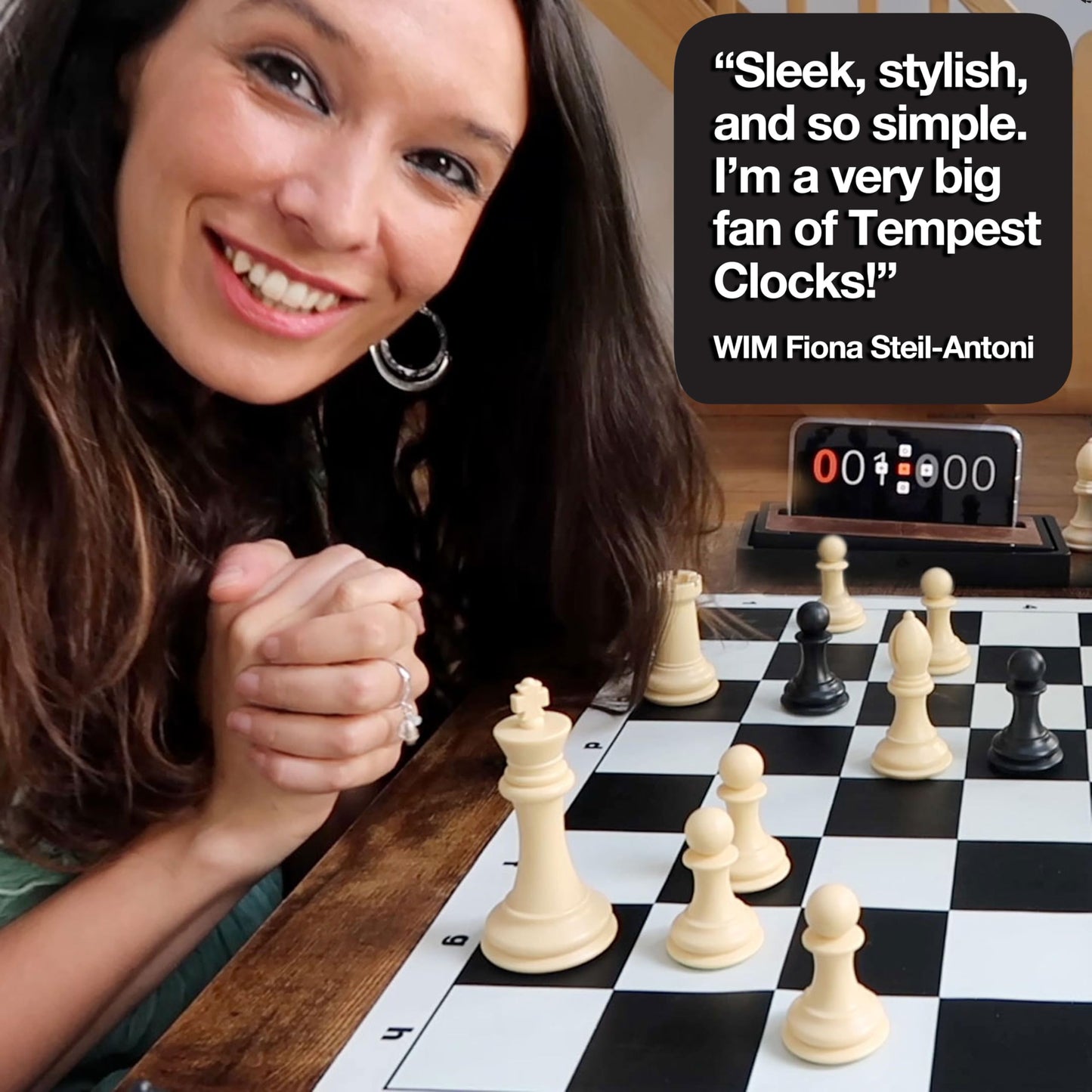 Tempest Deluxe Chess Clock (App & Dock Hybrid) – Solid Walnut & Genuine Leather | Transform Your Phone into a Premium, Customizable Game Timer | iOS & Android App + Deluxe Dock