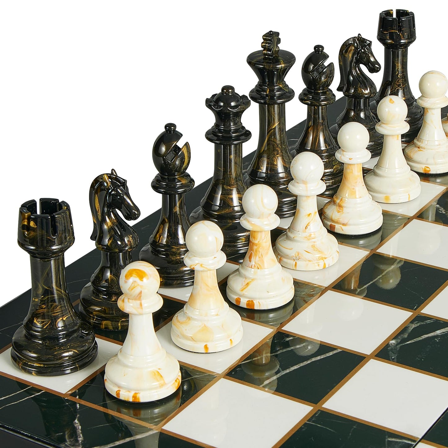 OUMODA 15" Large Chess Set for Adults- Weighted Acrylic Pieces Including Extra 2 Queens, 3.5" King w/Leather Base, Portable Folding Marbling Wooden Chess Board - Travel/Family Game & Elegant Gift