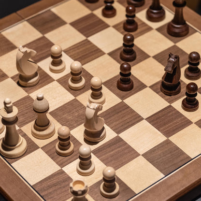 A&A 15" Magnetic Wooden Chess Set, Handmade 3" King Height Knight Staunton Chess Pieces with 2 Extra Queen, Folding Portable Travel Game Set