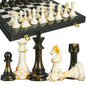 OUMODA 15" Large Chess Set for Adults- Weighted Acrylic Pieces Including Extra 2 Queens, 3.5" King w/Leather Base, Portable Folding Marbling Wooden Chess Board - Travel/Family Game & Elegant Gift