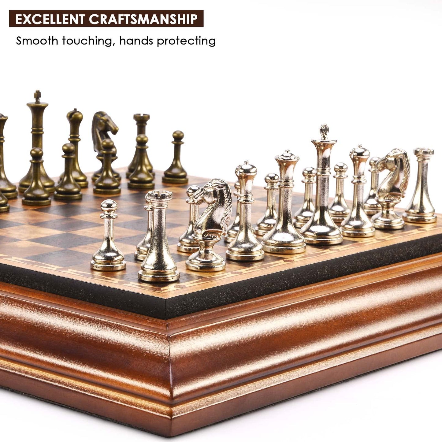 AMEROUS 14 inches Wooden Chess Set with Metal Chess Pieces / 2.5'' King/Storage for Chessmen/Gift Package/Instructions/Classic Board Game