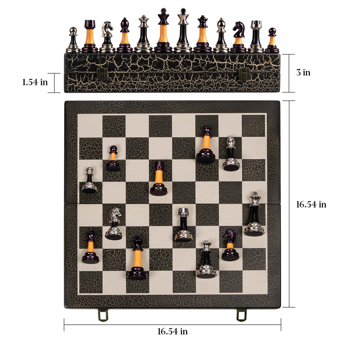 BIVOMON Chess Set 16" Wooden Foldable Black White Chess Board 3.5" Luxury Weighted Acrylic Chess Pieces with Storage Slots for Adults Children Gift Large