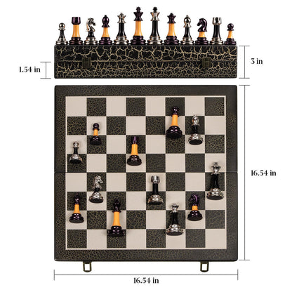 BIVOMON Chess Set 16" Wooden Foldable Black White Chess Board 3.5" Luxury Weighted Acrylic Chess Pieces with Storage Slots for Adults Children Gift Large
