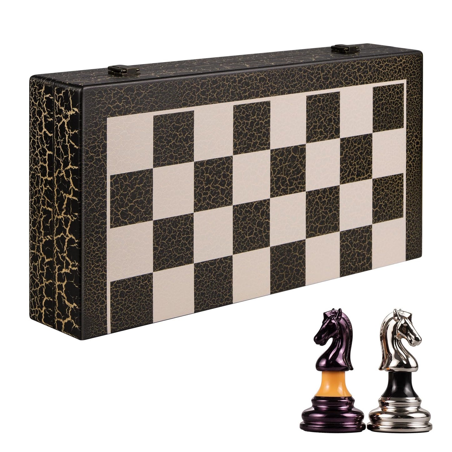 BIVOMON Chess Set 16" Wooden Foldable Black White Chess Board 3.5" Luxury Weighted Acrylic Chess Pieces with Storage Slots for Adults Children Gift Large