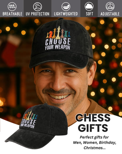 InnoBeta Chess Gifts Cap for Men - Adjustable Vintage Washed Cotton Embroidered Hat - Gift for Chess Lovers, Players, Teen Boys, Birthday - Black
