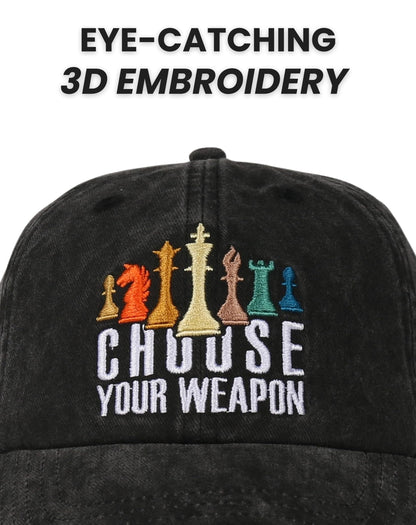 InnoBeta Chess Gifts Cap for Men - Adjustable Vintage Washed Cotton Embroidered Hat - Gift for Chess Lovers, Players, Teen Boys, Birthday - Black