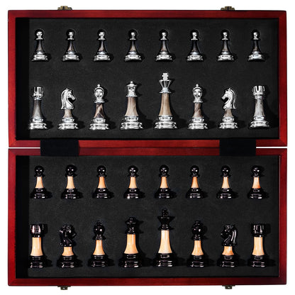 VAMSLOVE Chess Set Large 16''/42cm Folding Wooden Board with Deluxe Weighted Acrylic Chess Pieces - 3.5" King with Storage Slots for Adults House Warming Retirement Gift