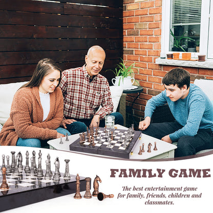 Retro Metal Chess Set for Adults and Kids – Marbling Chess Board with Chess Pieces – Travel Chess Set with Metal Pieces – Folding Chessboard – Ideal for Beginners and Professional Players