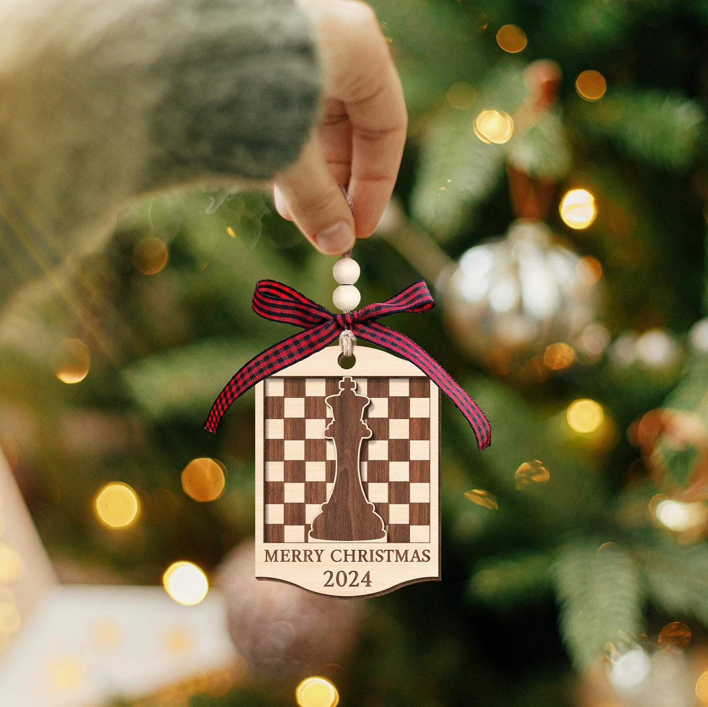 Pawzity Chess Ornaments for Christmas Tree - Chess Gifts for Men - Wood Ornament