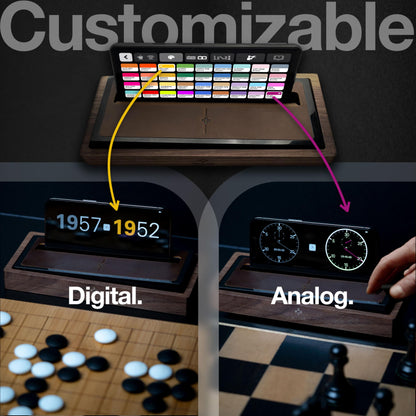 Tempest Deluxe Chess Clock (App & Dock Hybrid) – Solid Walnut & Genuine Leather | Transform Your Phone into a Premium, Customizable Game Timer | iOS & Android App + Deluxe Dock