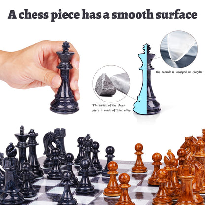 18.5" Large Chess Set for Adults with Zinc Alloy Heavy Chess Pieces Portable Folding Chess Board Travel Chess Set Board Game Gift – Staunton Chess Pieces