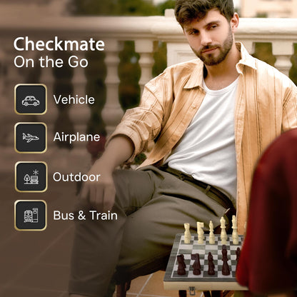 Wooden Magnetic Chess Set | 15 Inch Foldable Chess Board - 2 Extra Queens - Magnetic Chess Game with Storage | Chess Sets for Adults | Handmade Portable Travel Chess Set for Kids & Beginners