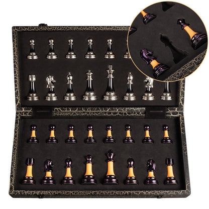 BIVOMON Chess Set 16" Wooden Foldable Black White Chess Board 3.5" Luxury Weighted Acrylic Chess Pieces with Storage Slots for Adults Children Gift Large