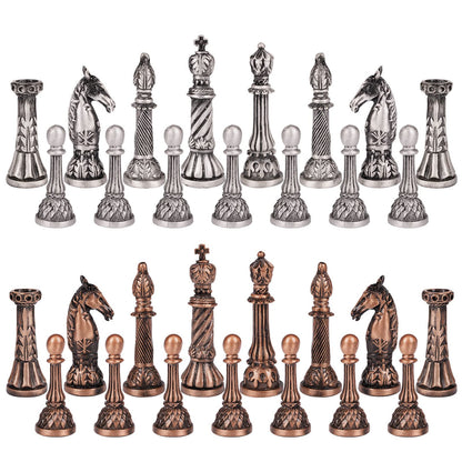 Retro Metal Chess Set for Adults and Kids – Marbling Chess Board with Chess Pieces – Travel Chess Set with Metal Pieces – Folding Chessboard – Ideal for Beginners and Professional Players