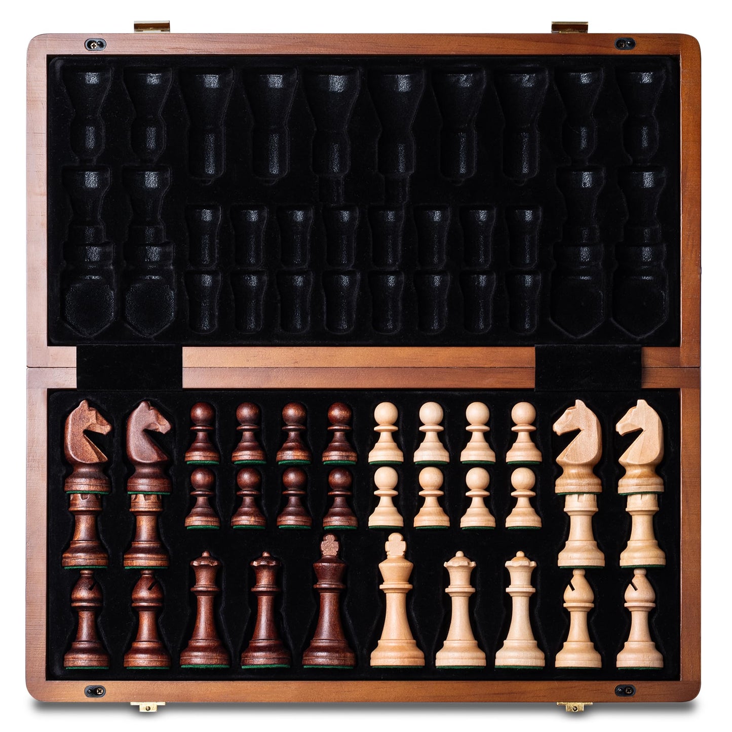 A&A 15" Magnetic Wooden Chess Set, Handmade 3" King Height Knight Staunton Chess Pieces with 2 Extra Queen, Folding Portable Travel Game Set