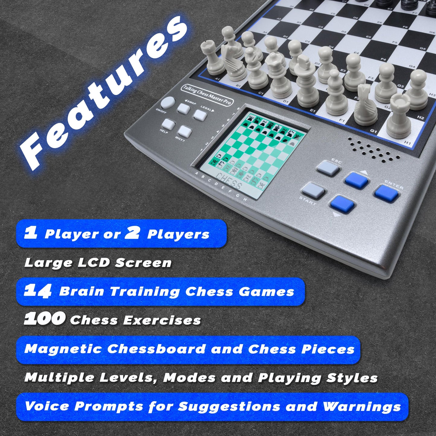 iCore Electronic Chess Set, Talking Computer Chess Board, 100 Preset Exercises, 5 Levels, 40 Famous Electronic Chess Games for Kids & Adults